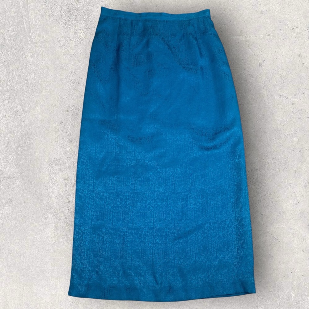 Vintage Adrianna Papell Vibrant Blue 100% Silk Pencil Skirt 28” Waist
